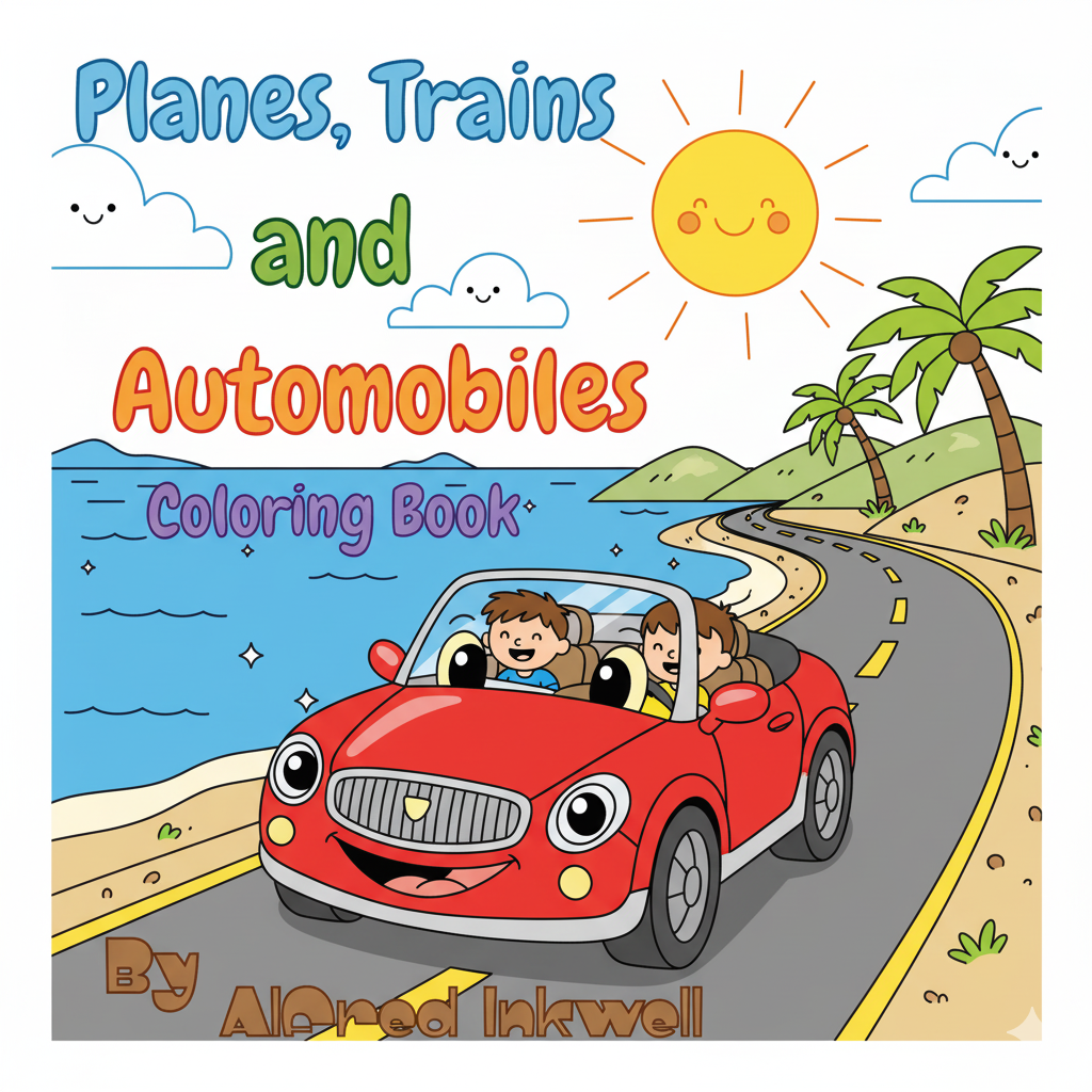 Planes, Trains, and Automobiles coloring book cover